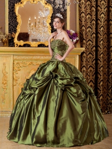 Hand Flowers Olive Green Quinceanera Dresses Appliques