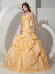 Custom Made Light Yellow Quinceanera Dress Taffeta Beading