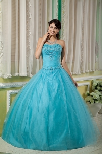 Teal Ball Gown Sweetheart 15 Quinceanera Dress Tulle Beading