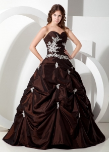 Custom Brown Sweetheart Quinceanera Dress Sweet 16 Appliques