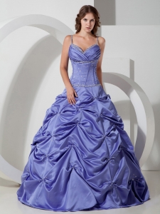 Custom Lilac Pick-ups Quinceanera Dress Spaghetti Straps Beading