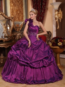 Purple Quinceanera Dress One Shoulder Taffeta Beading Gown