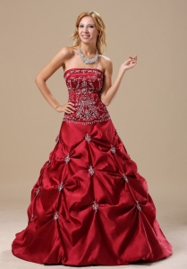 Embroidery Bodice Pick-ups A-line Wine Red Quinceanera Dress