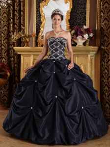 Black Pick-ups Beading Quinceanera Dress Strapless Ball Gown