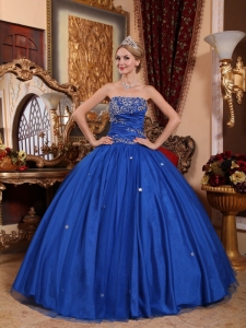 Appliques Ball Gown Quinceanera Dress Strapless Royal Blue