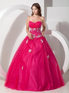 Hot Pink Sweetheart Quinceanera Dress Appliques Beading