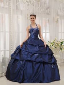 Halter Appliques Ball Gown Quinceanera Dresses Navy Blue