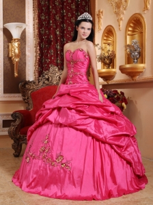 Sweetheart Ball Gown Appliques Hot Pink Quinceanera Dress