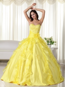 Yellow Sweetheart Taffeta Embroidery Quinceanera Dress