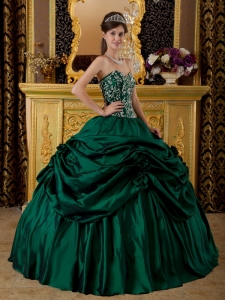 Embroidery Flower Dark Green Quinceanera Ball Gowns Sweetheart