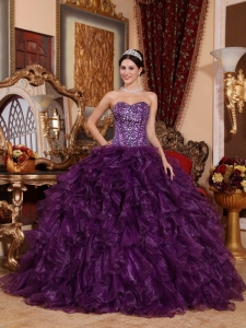 Sequins Dark Purple Ruffles Ball Gown Quinceanera Dresses