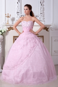 Embroidery Organza Quinceanera Dress Sweetheart Baby Pink