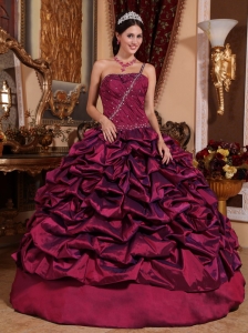 Burgundy One Shoulder Beading Ruched Quinceanera Dress