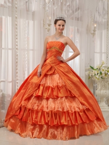Ruched Ruffles Orange Red Quinceanera Dress Gowns Strapless