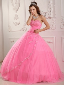 Rose Pink Sweet 16 Dress Sweetheart Beaded for Quinceanera