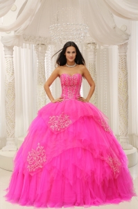 Hot Pink Embroidery Dress For Sweet 15 Quinceanera Wear