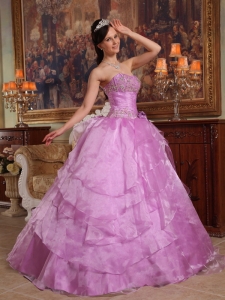 Ruffled Flower Ruching Quinceanera Gown Dresses Lavender