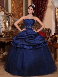 Beading Navy Blue Ball Gown Quinceanera Dresses Strapless