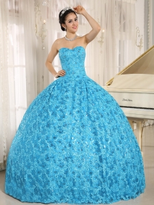 Sequins Embroidery Sweetheart Teal Quinceanera Ball Gowns