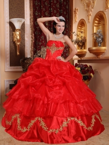 Organza Red Appliques Quinceanera Dress Ball Gown Beaded