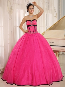 Beaded Qunceanera Dress Gowns Hot Pink Sweetheart Oganza