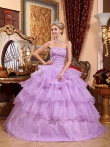 Lavender Quinceanera Dresses Ruffled Layers Organza Beading