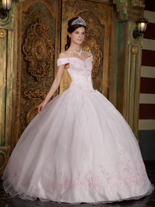 Off The Shoulder Light Pink Quinceanera Dress Appliques