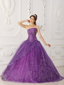 Embroidery Purple Quinceanera Dresses Beading Ball Gown