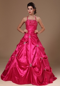 Pick-ups Halter Hot Pink Military Ball Gowns For Quinceanera