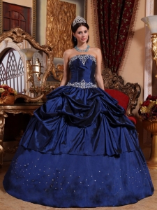 Pick-ups Navy Blue Dresses for Quinceanera Strapless Beaded