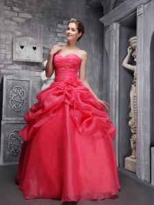 Ruch Coral Red Quinceanera Dresses Organza for Sweet 16