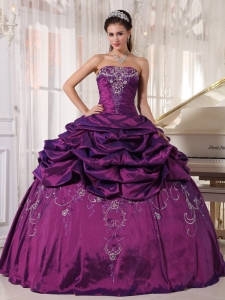 Beaded Embroidery Eggplant Purple Quinceanera Dress Strapless