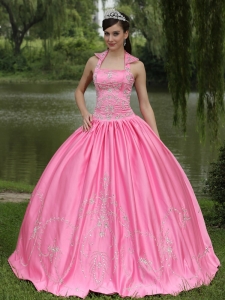 Square Neckline Beaded Rose Pink Dress for 16 Quinceanera