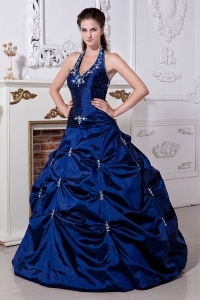 Halter Royal Blue Sweet 16 Dresses Embriodery for Quinceanera
