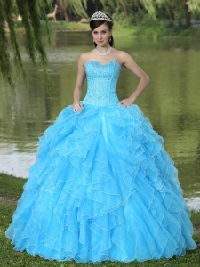 Beaded Ruffles Layered Quinceanera Gown Dresses Aqua Blue