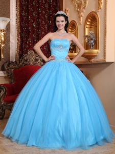 Aqua Blue Beading Ball Gown Quinceanera Dress Sweetheart