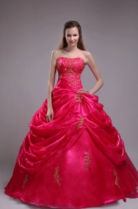 Red Orangza Applqiues Sweet Sixteen Quinceanera Dresses