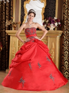 Embroidery Red Flower Quinceanera Dresses for Military Ball