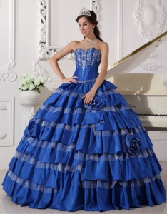 Ruffled Layers Embroidery Quinceanera Ball Gown Navy Blue