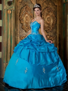 Sky Blue Quinceanera Dress Layered Beaded Appliques Gowns