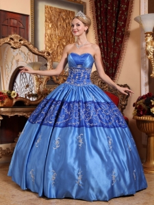 Embroidery Quinceanera Dress Sweetheart Taffeta Blue Gowns