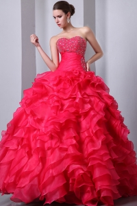 Ruffles Quince Dress Hot Pink Sweetheart Beading Organza