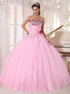 Ruch Baby Pink Beaded Quinceanera Dress Ball Gown Tulle