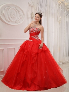 Red Ruched Quinceanera Dresses Appliques Ball Gown Beading