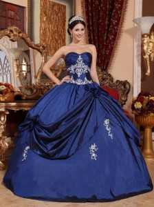 Hand Made Flowers Navy Blue Quinceanera Dresses Appliques