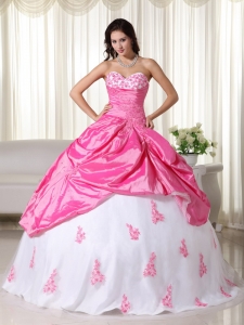 Taffeta Appliques 15th Birthday Dress Pink White Sweetheart