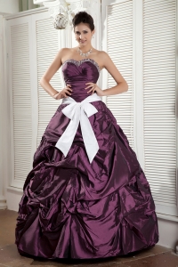 Taffeta Sash Ball Gown Quinceanea Dress Sweetheart Dark Purple