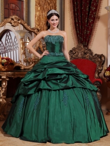 Emerald Green Pick-ups Quinceanera Ball Gown Dress Beaded