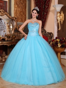 Beading Ruched Sweet Sixteen Quinceanera Dress Baby Blue