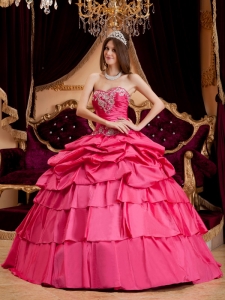 Hot Pink Quinceanera Dresses Appliques Ball Gown Crown